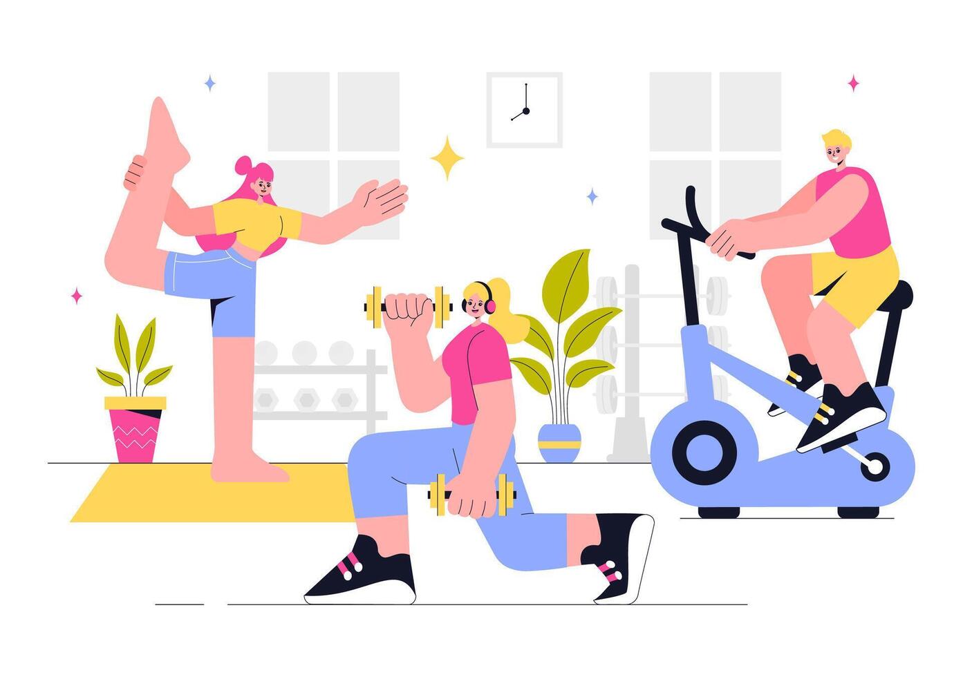 Active Lifestyle and Exercise Illustration Featuring Sports, Gym Workouts, and Mental Health vector
