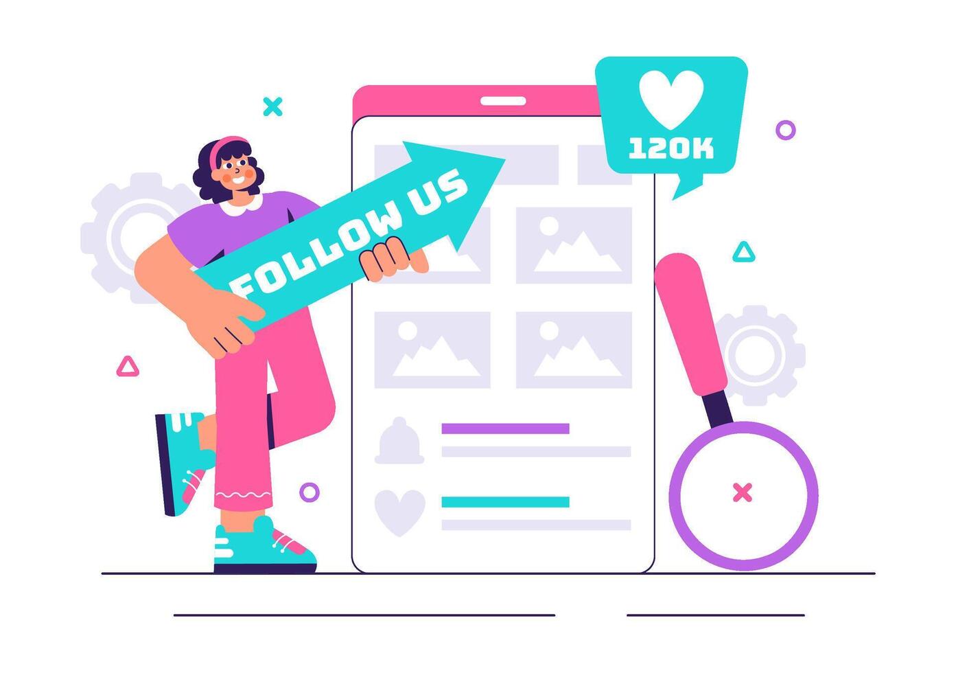 Social Media Growth Illustration with Users Following a Popular Page vector