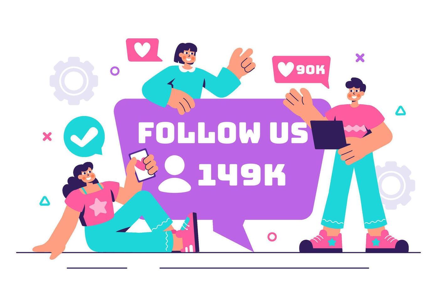 Illustration of People Following a Social Media Page for Online Engagement vector