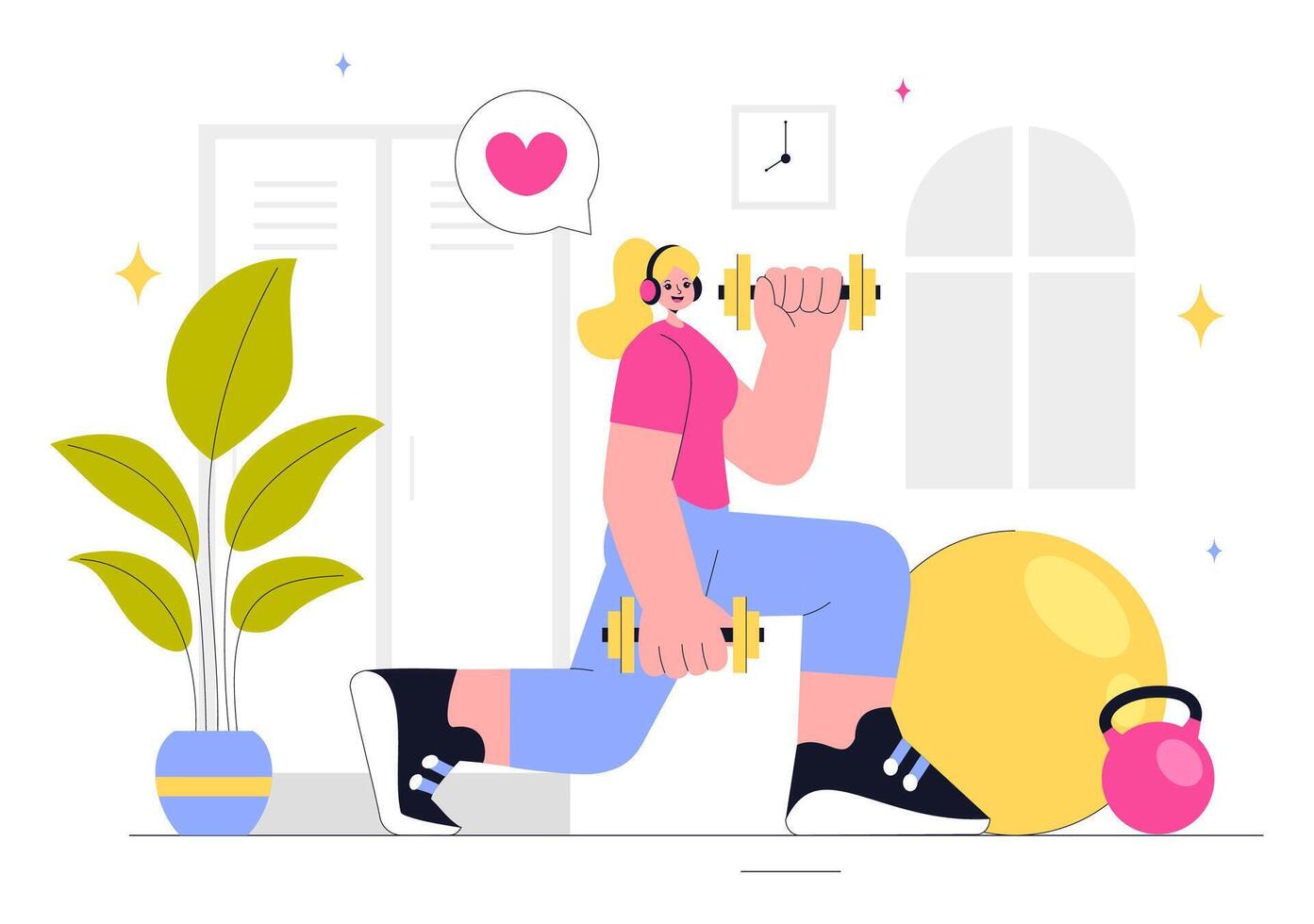 Sports and Gym Illustration Showcasing Health, Wellness, and an Active Lifestyle in a Flat Background vector
