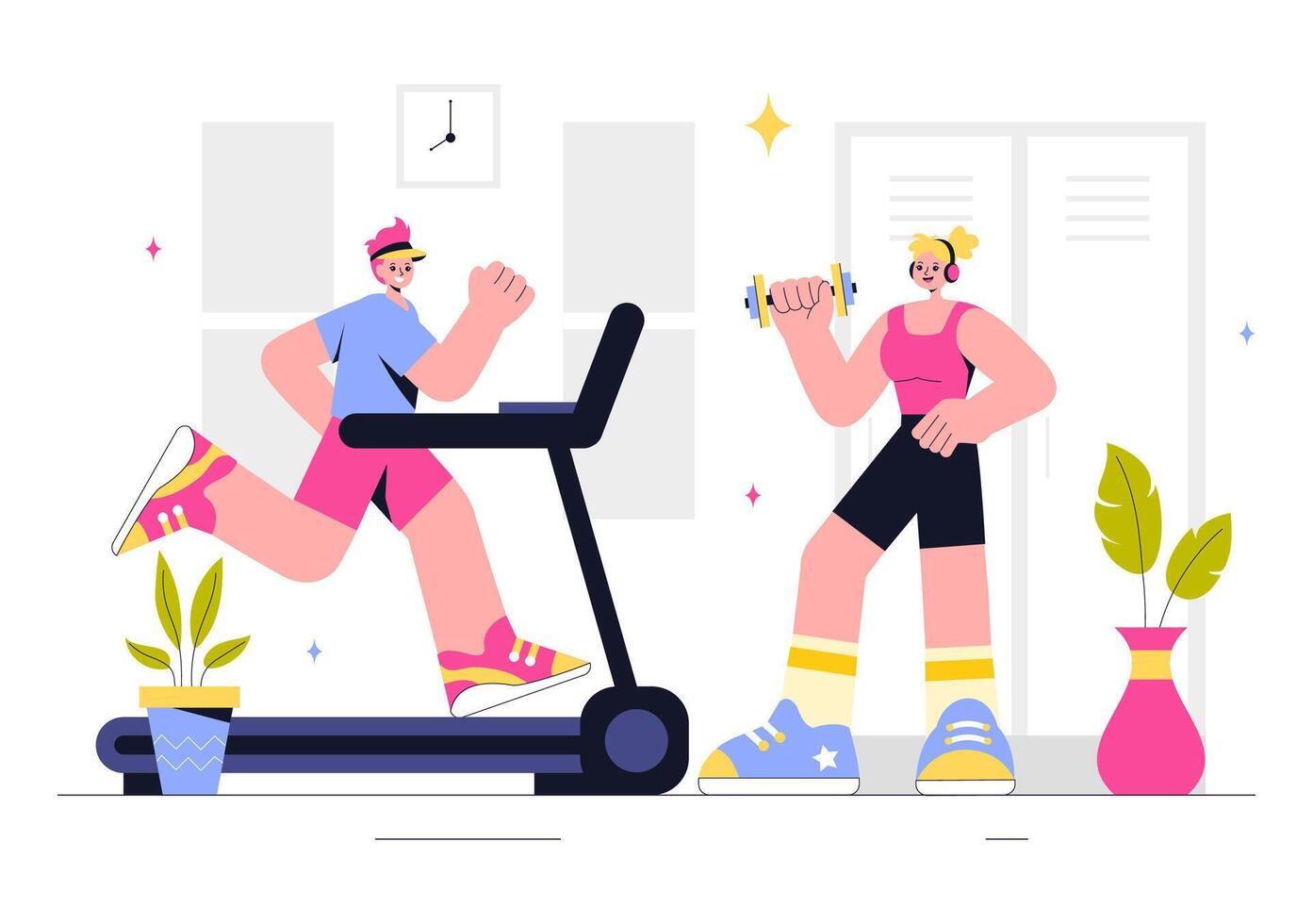 Gym and Fitness Illustration with Exercise, Wellness, and Healthy Lifestyle in a Flat Cartoon Background vector