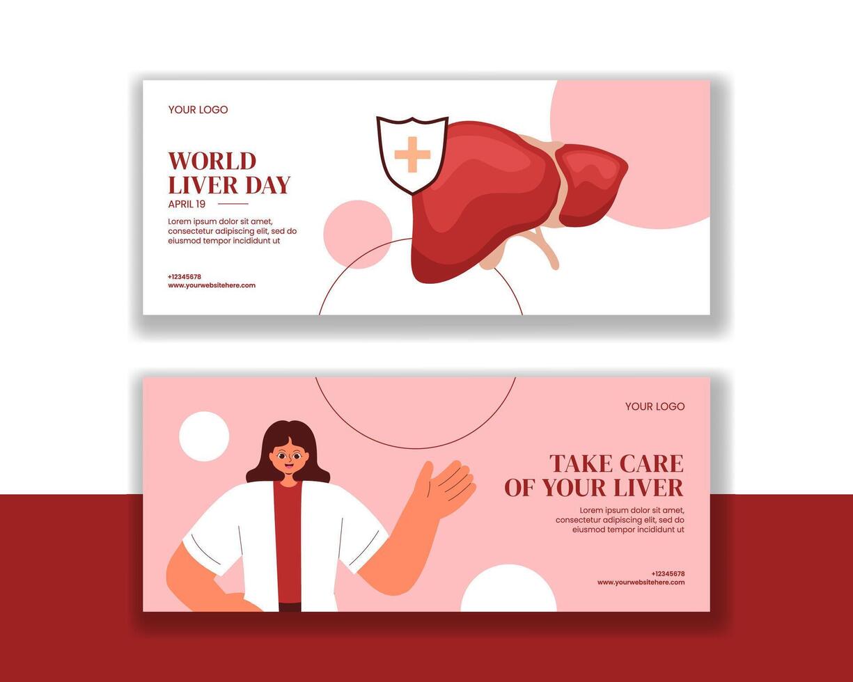 Liver Health Awareness Horizontal Banner for World Liver Day in Flat Cartoon Style vector