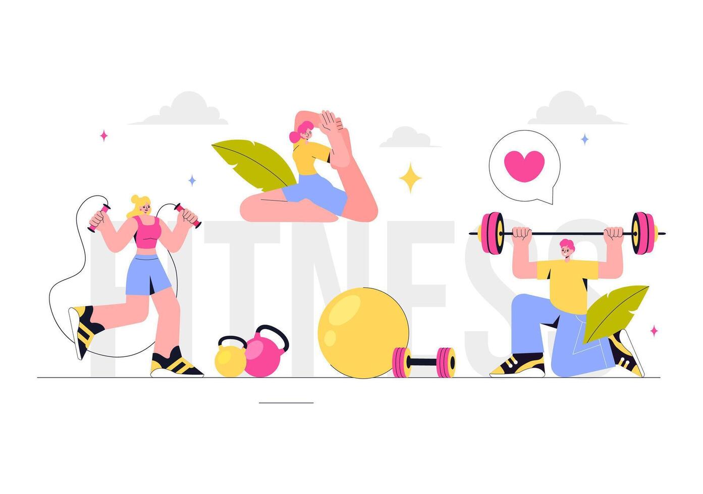 Wellness and Fitness Illustration with Gym Equipment, Training Sessions, and a Healthy Routine vector