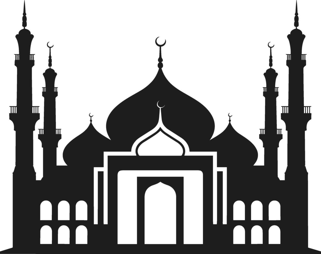 Elegant Mosque Silhouette with Minarets and Islamic Domes vector