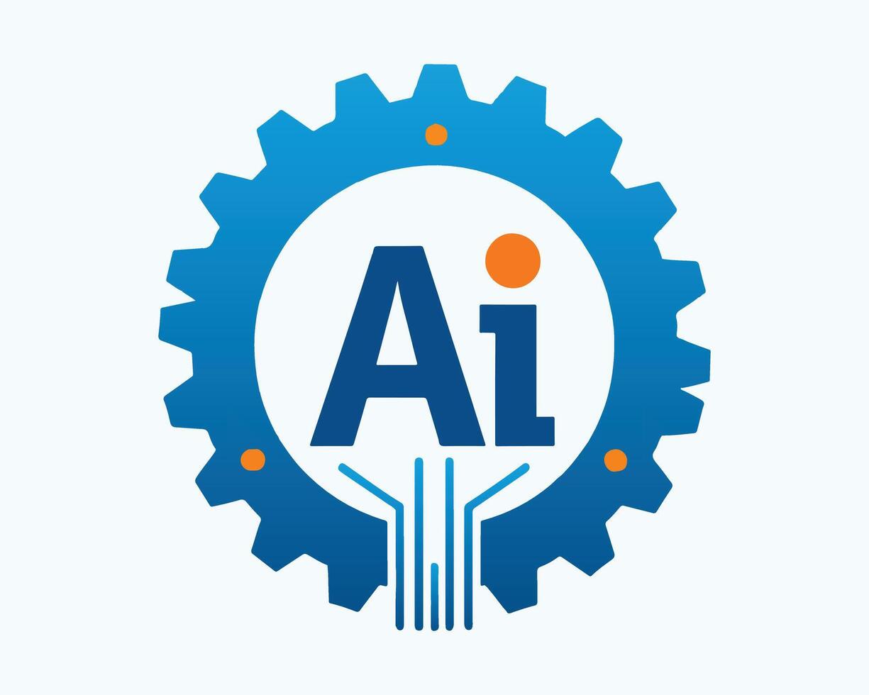 Artificial Intelligence Gear Logo AI Tech Icon vector