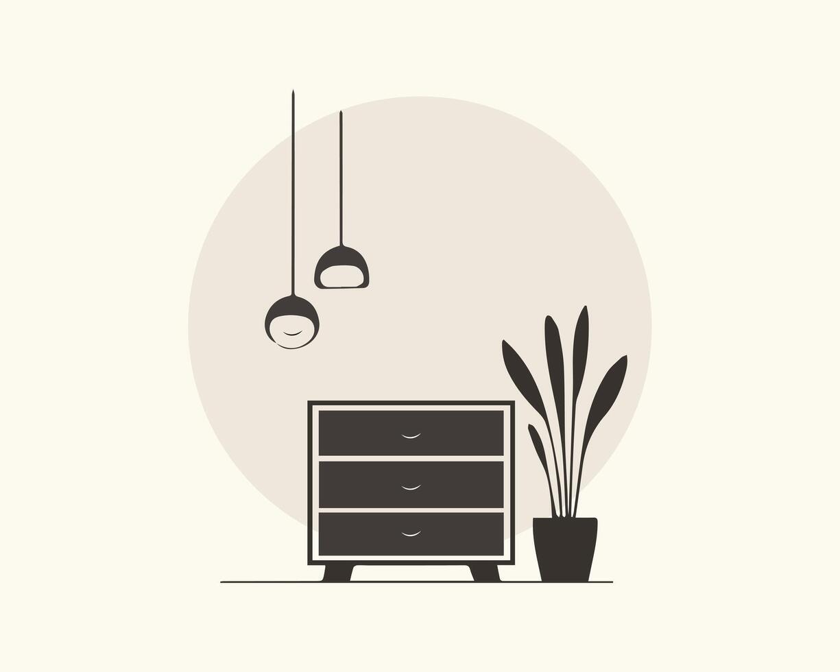Minimalist Interior Design with Chest of Drawers and Potted Plant vector