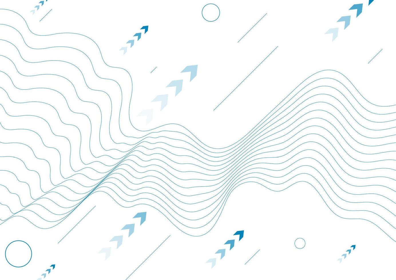 Technology minimal background with blue wavy lines and arrows vector