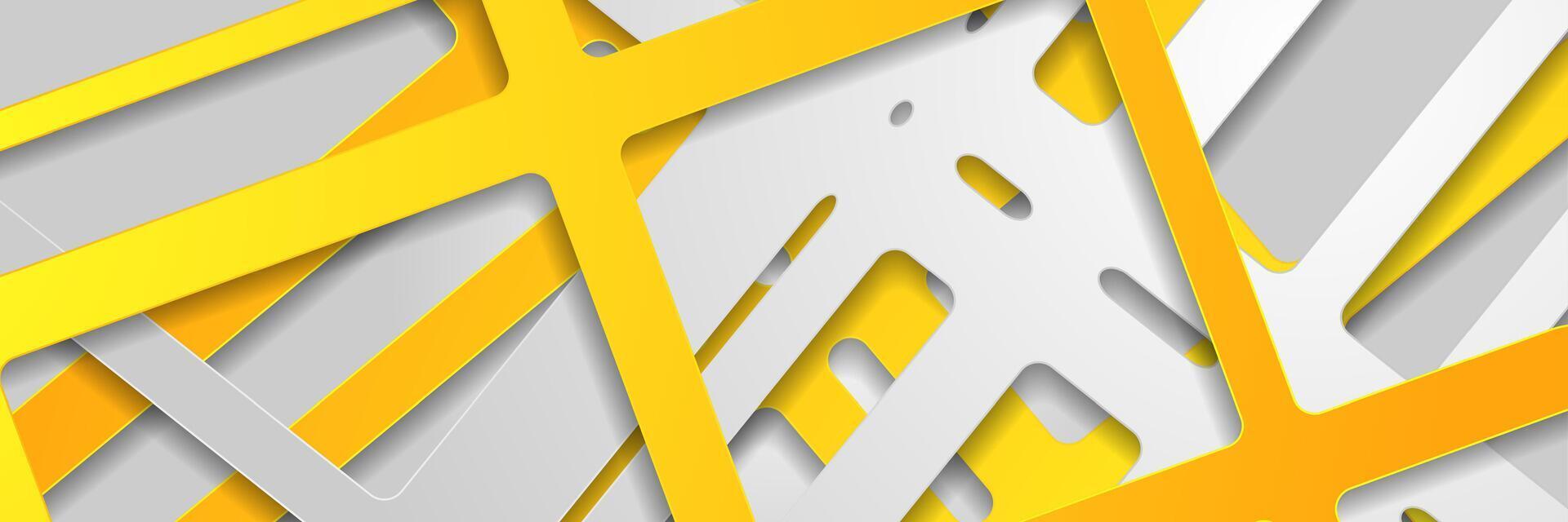 Abstract grey orange paper stripes tech geometric background vector