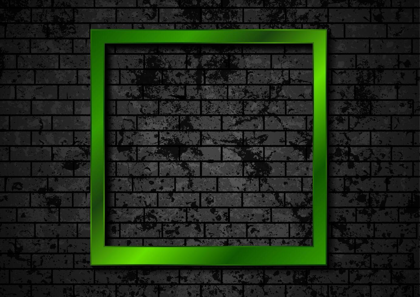 Green minimal glossy frame on black brick grunge wall vector