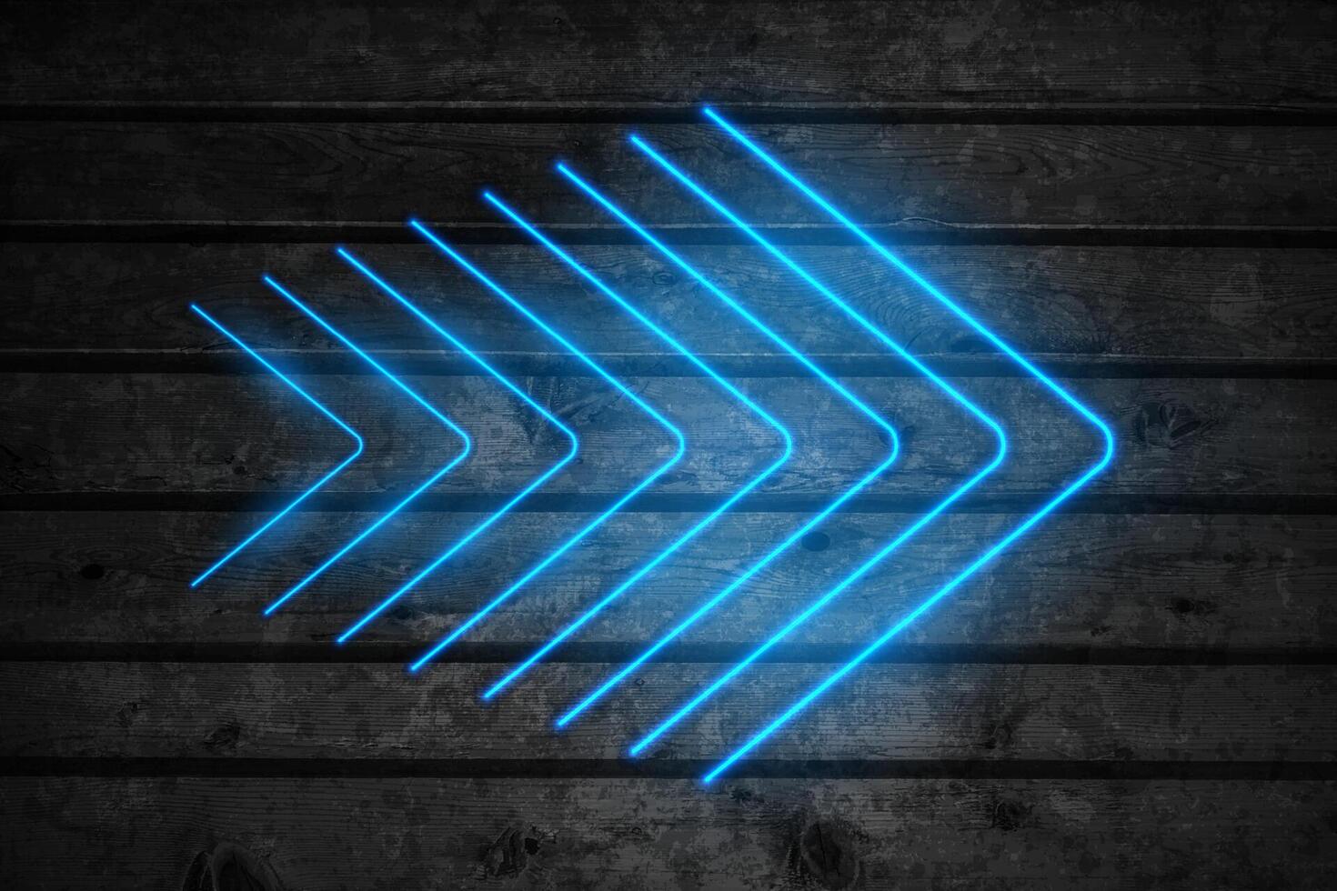 Grunge wooden background with blue neon laser arrows vector