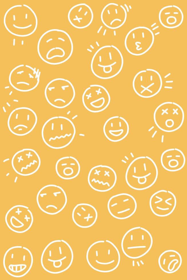 Cute draw White line emoticon on yellow background. Simple doodle emoticon vector