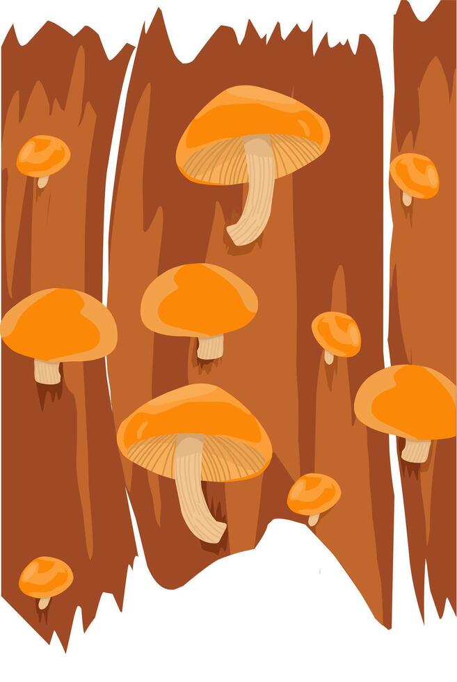 Illustration of Forest mushrooms on a tree vector
