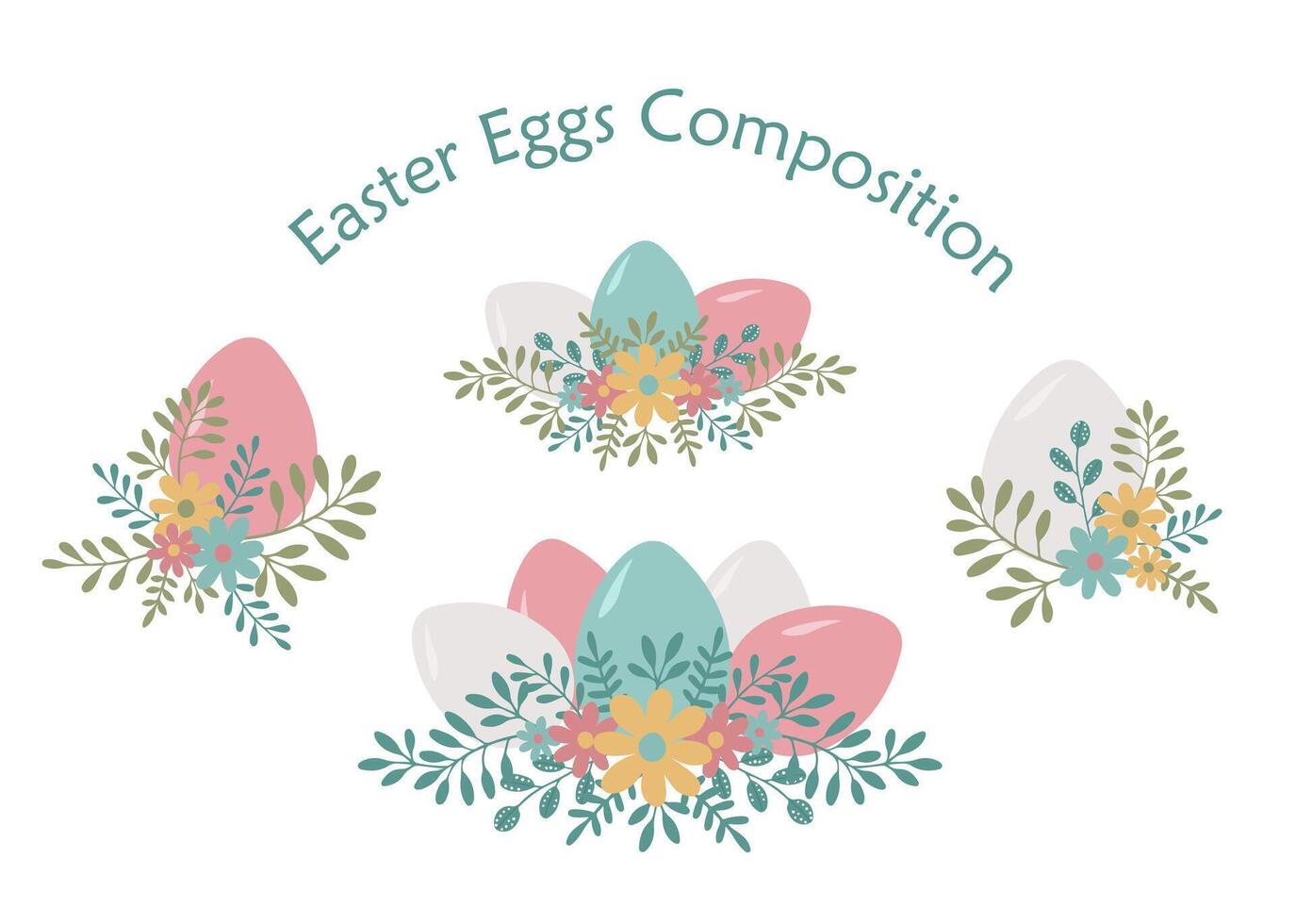 Set of egg compositions with flowers vector