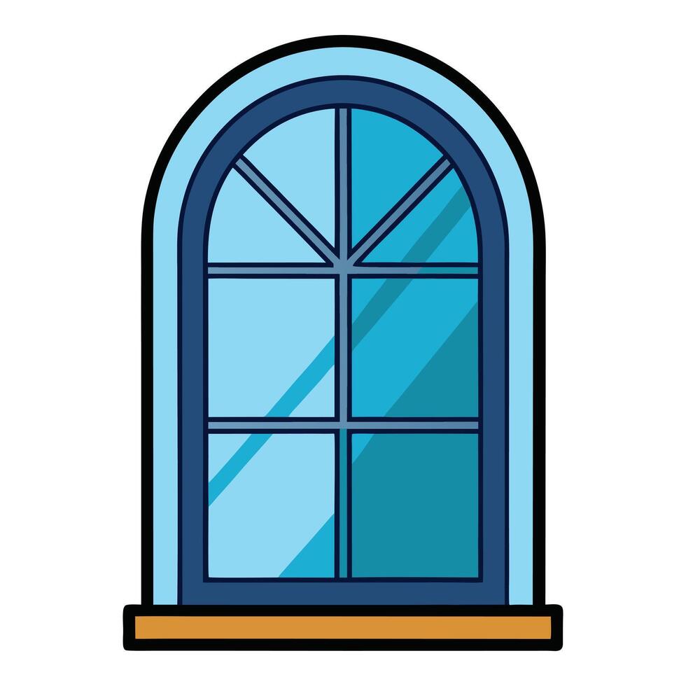 A window with a blue frame and a window sill vector