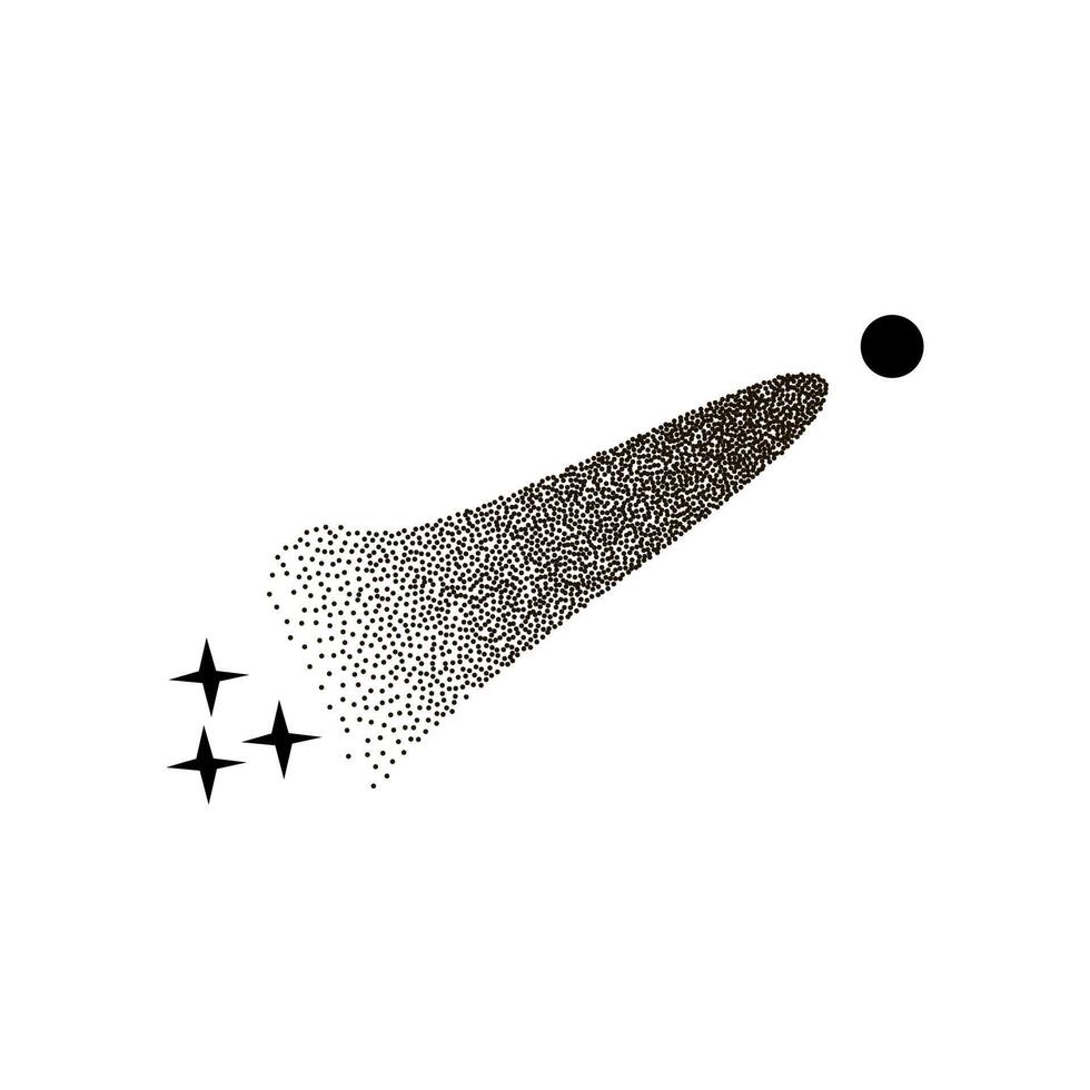 flying cosmic comet symbol from texture monochrome halftone fine grain futuristic symbol cosmic y2k vector
