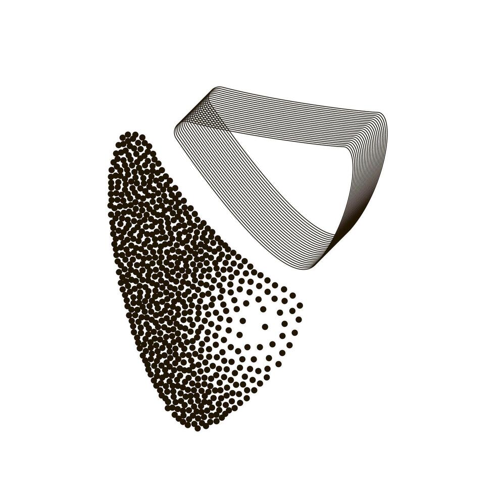 Combined deformed triangular abstract monochrome retro symbol with lines and dots texture illustration vector