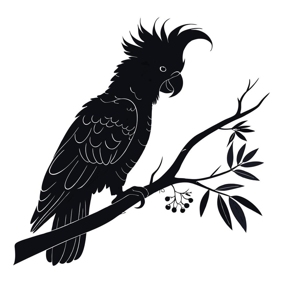 a black cute parrot line art vector