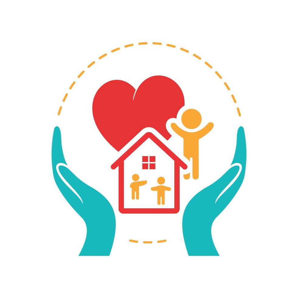 Family house with heart symbol representing love and home vector