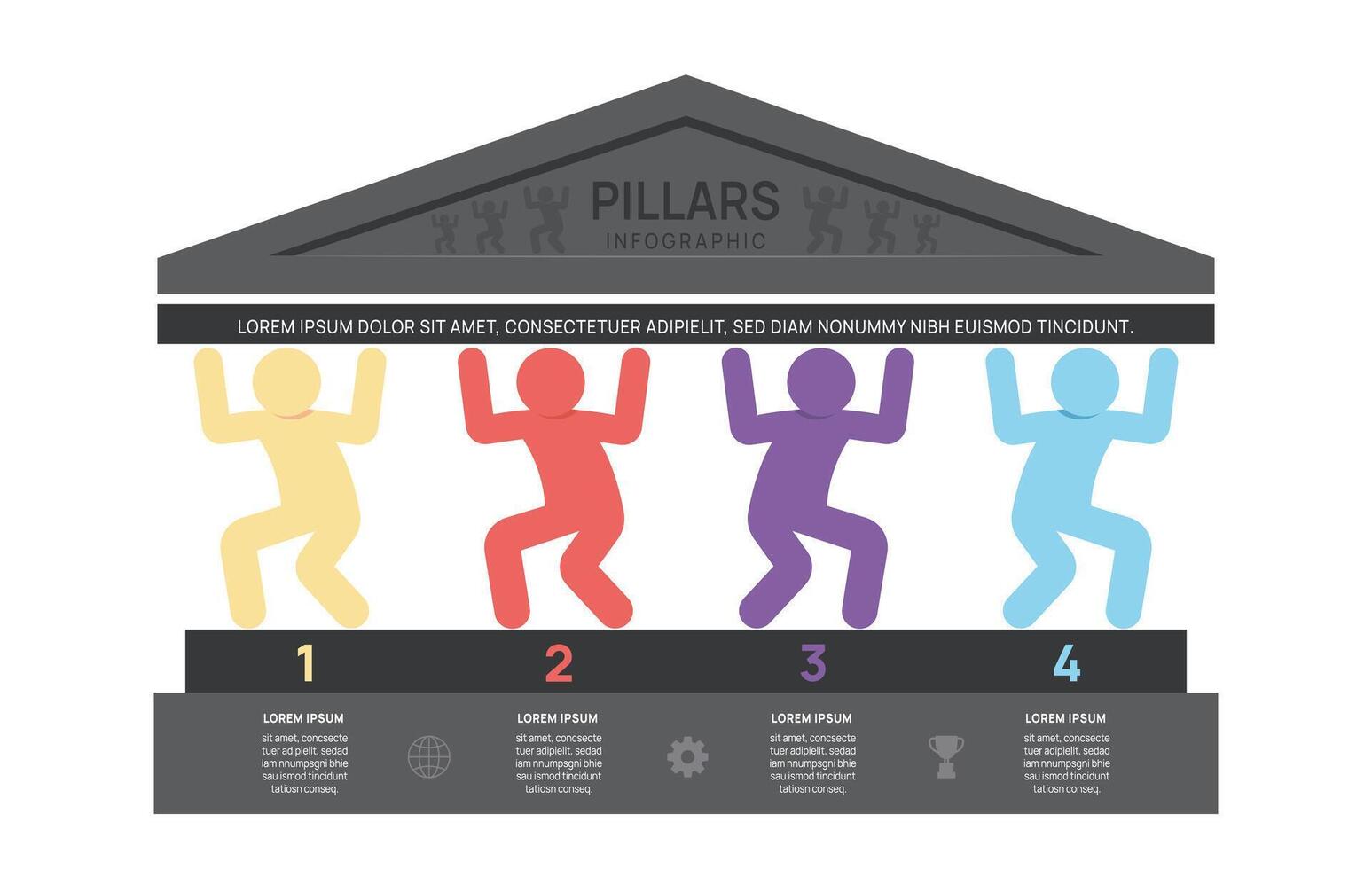 Man pillars carrying roof framework Infographic diagram chart template for business presentation illustration. vector