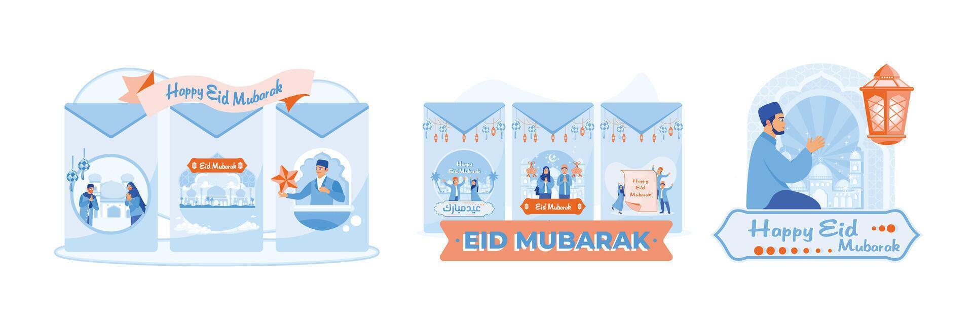Muslims celebrate Eid al-Fitr and share THR with cute envelopes. vector