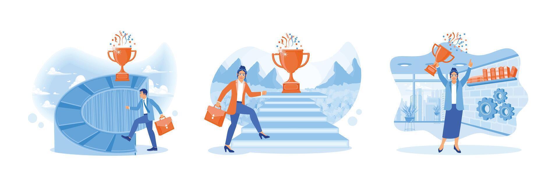 Entrepreneurs strive and develop themselves to achieve business goals. vector