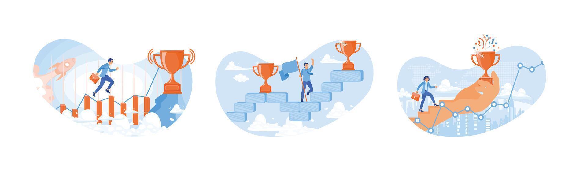 An entrepreneur starts a new business and develops himself towards success. vector
