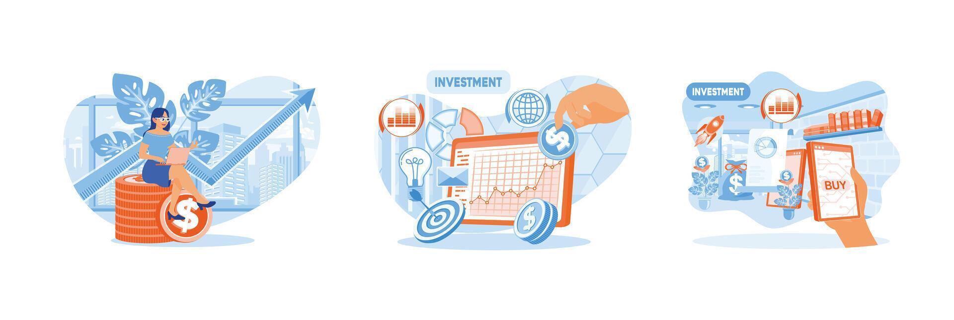 People manage finances, financial growth charts, financial investments and money turnover. vector