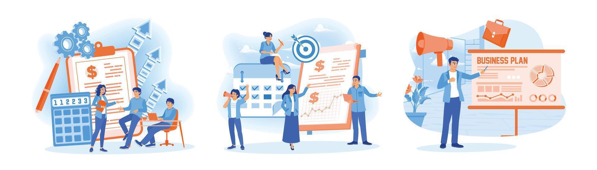 Business people discuss business plans, calculate financial budgets, and business goals. vector