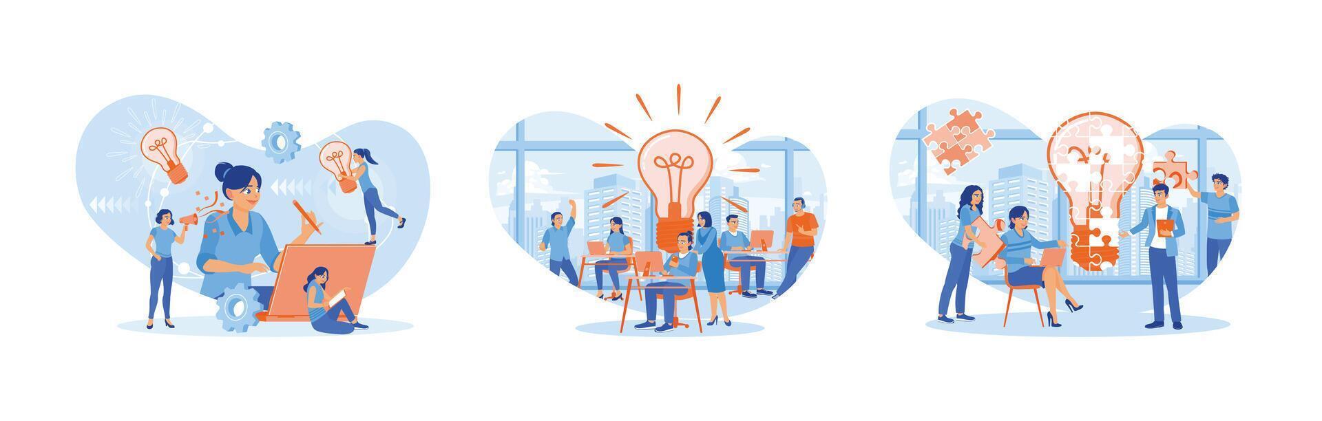 People work to improve their careers and discuss to find ideas for business success. vector