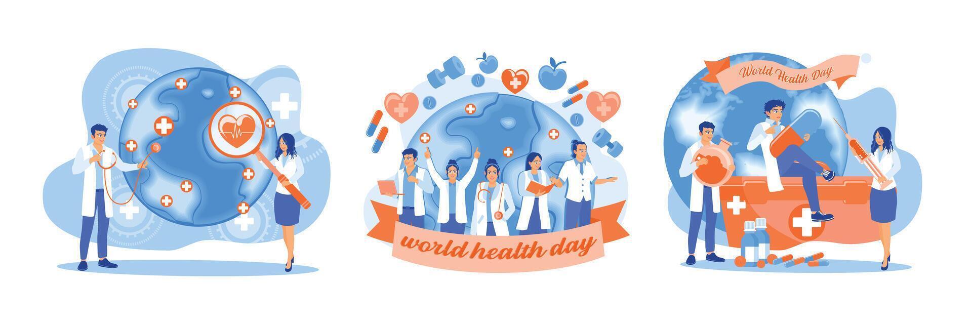 Doctors check the health of the earth to commemorate World Health Day, April 7. vector