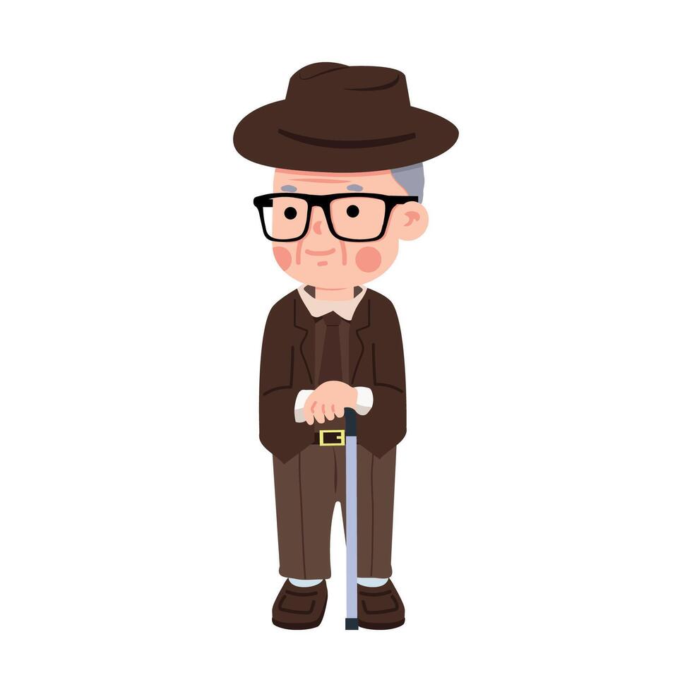 old man holding stick cartoon vector