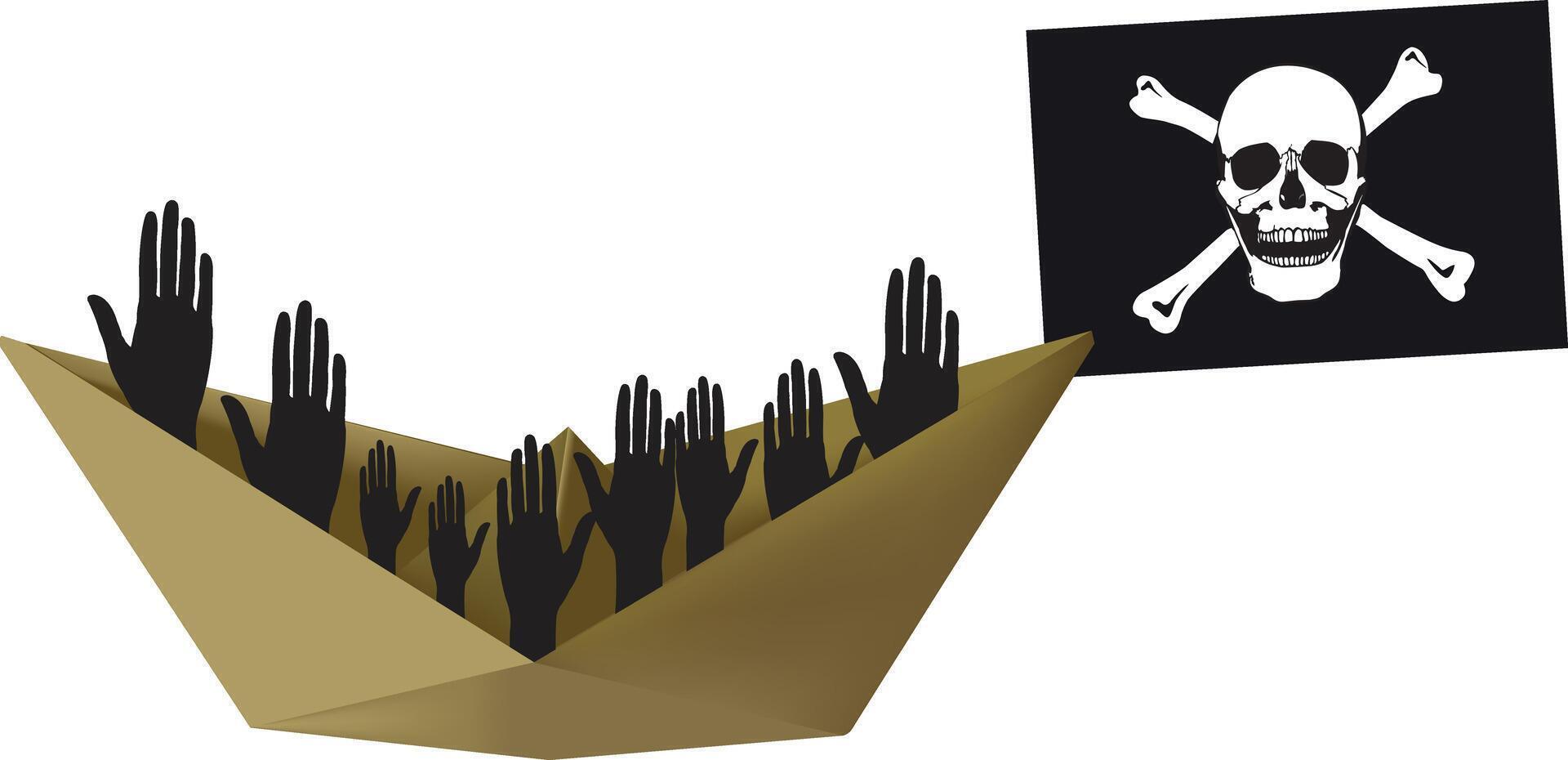 Pirate flag in a paper box with hands vector