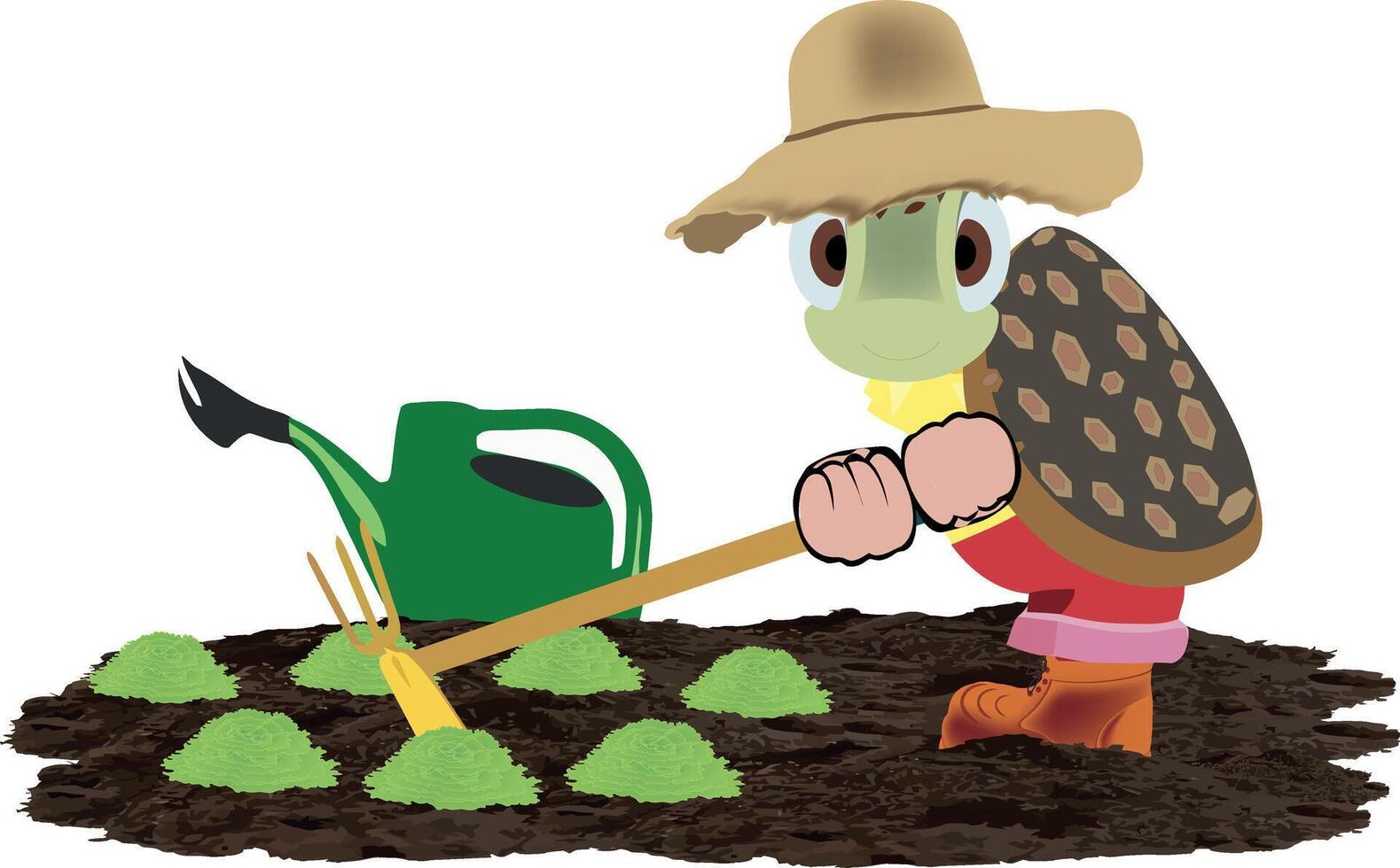 A cartoon turtle is working in the garden vector