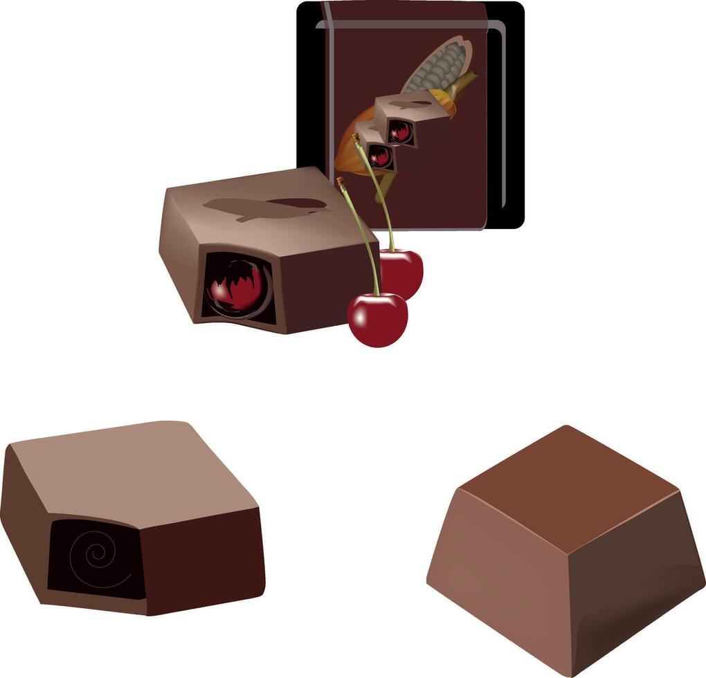 Chocolate bar with cherry and guitar vector