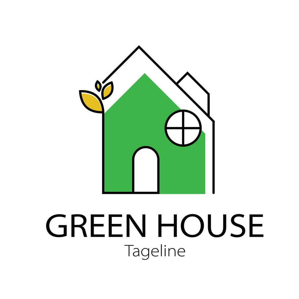 Green House Logo with three leaf vector