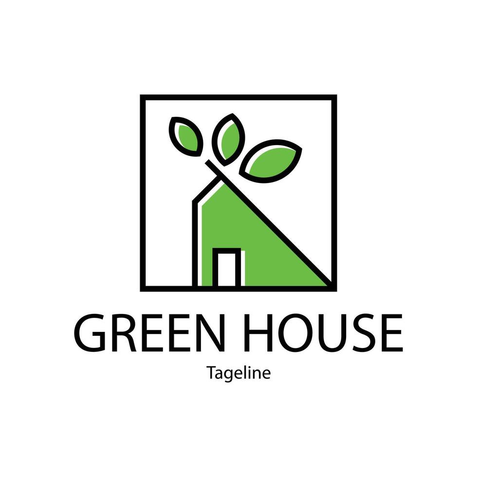 Green House Logo triangle house in leaf box vector
