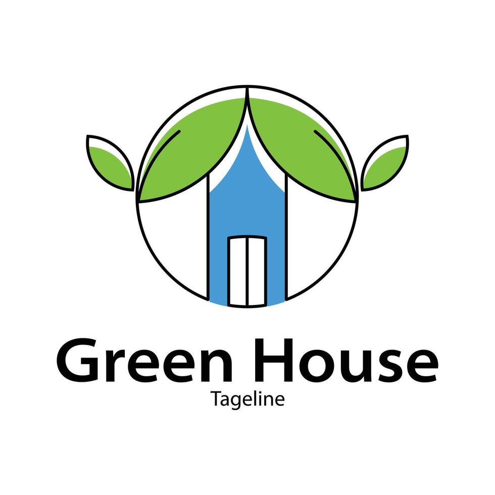 Green House Logo House between two tree seeds vector