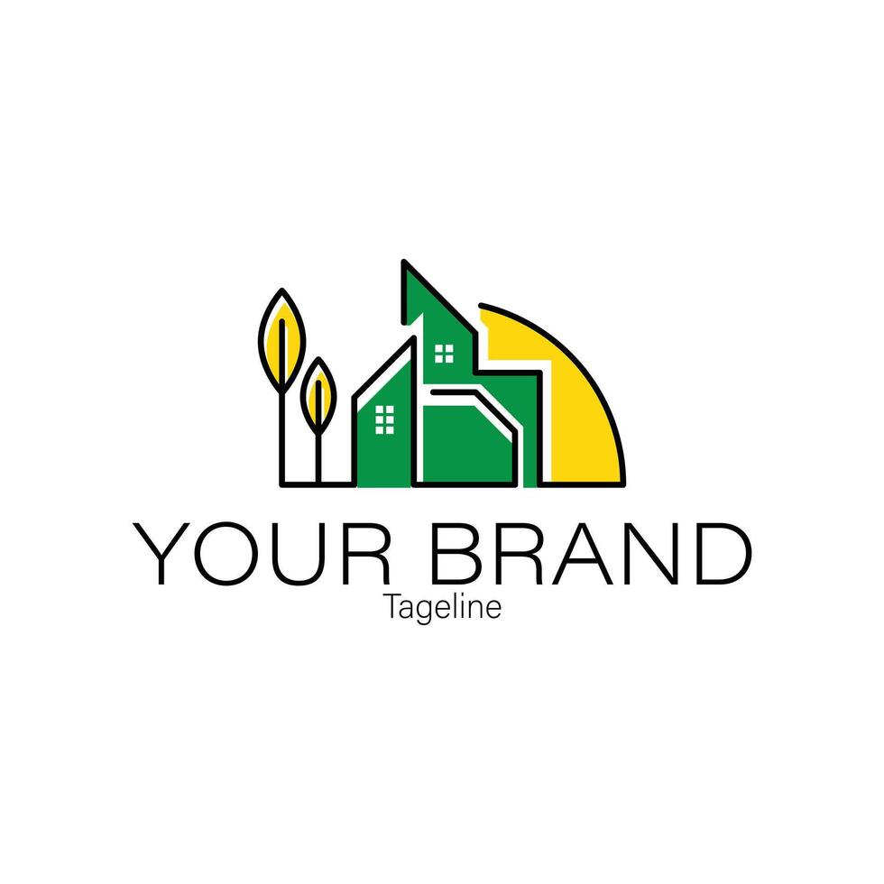 Green House Logo city and moon vector