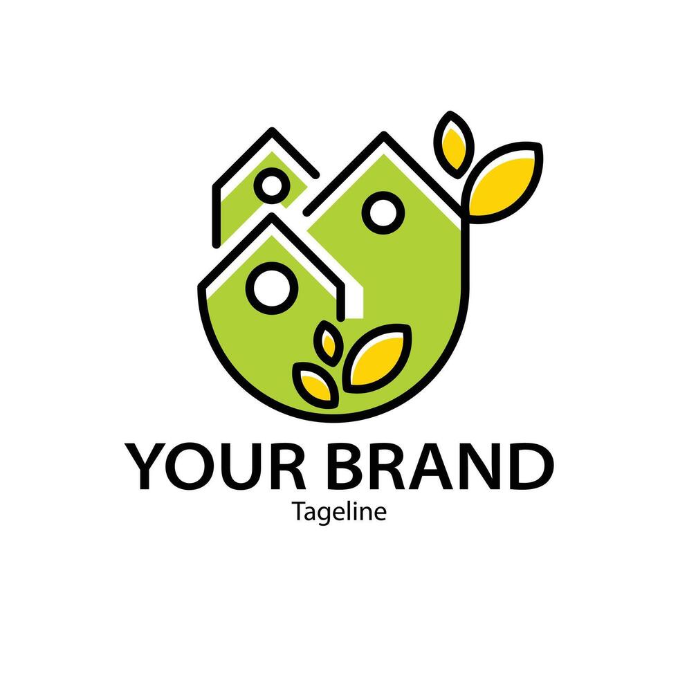 Green House Logo three house and leaf tree vector