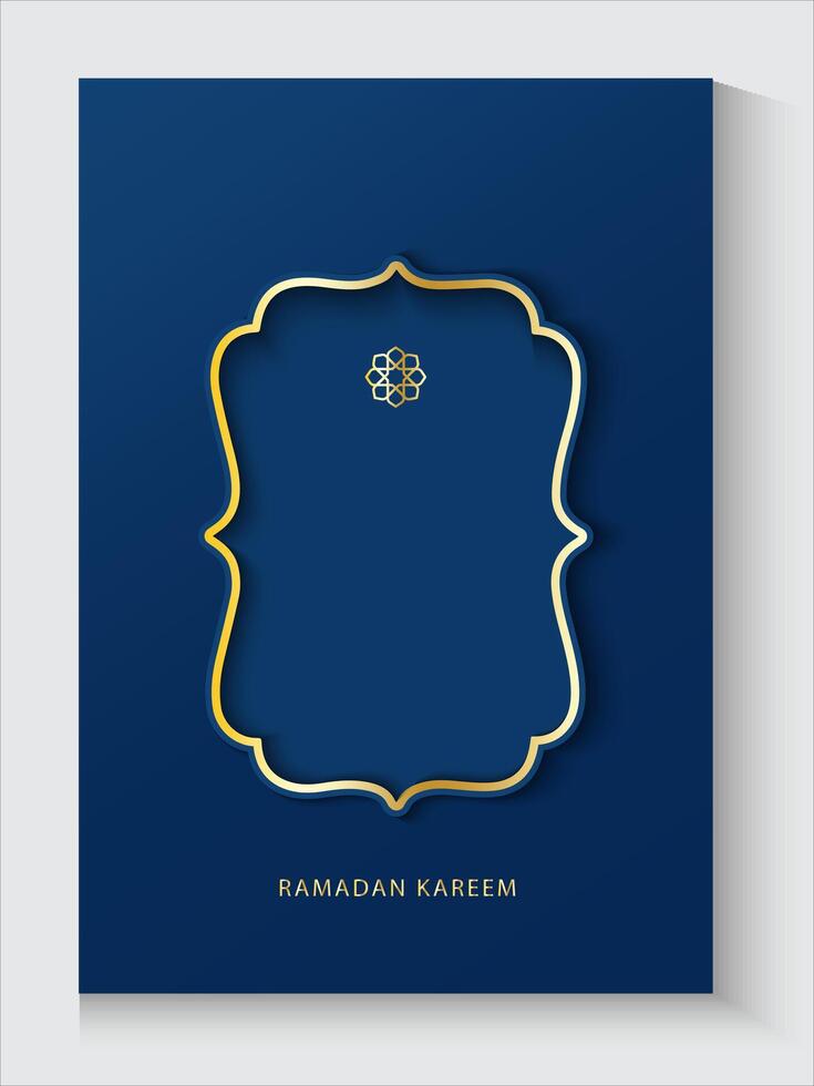 ramadan kareem greeting card with gold frame and copy space vector