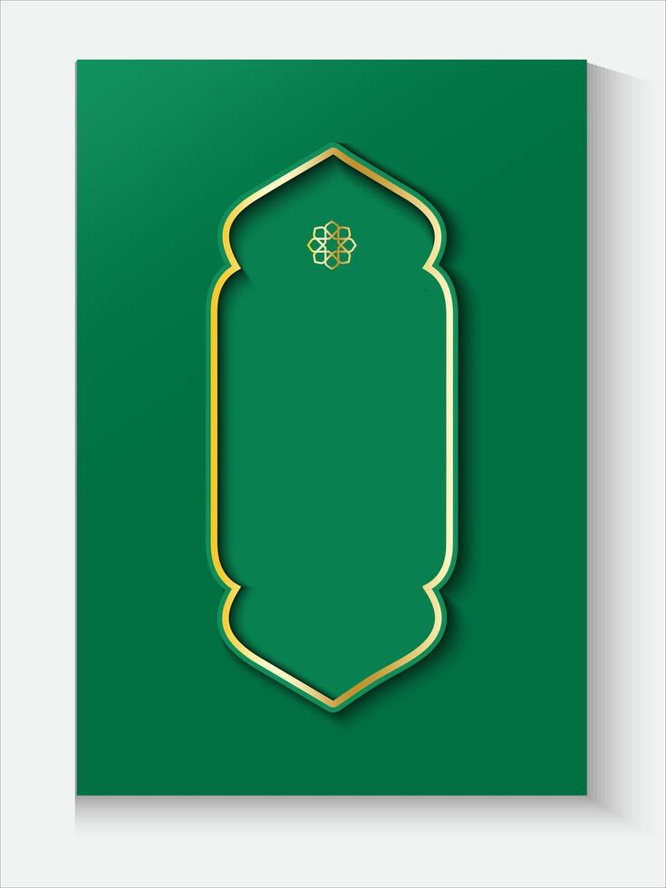 ramadan kareem green and gold islamic cover with a gold frame vector