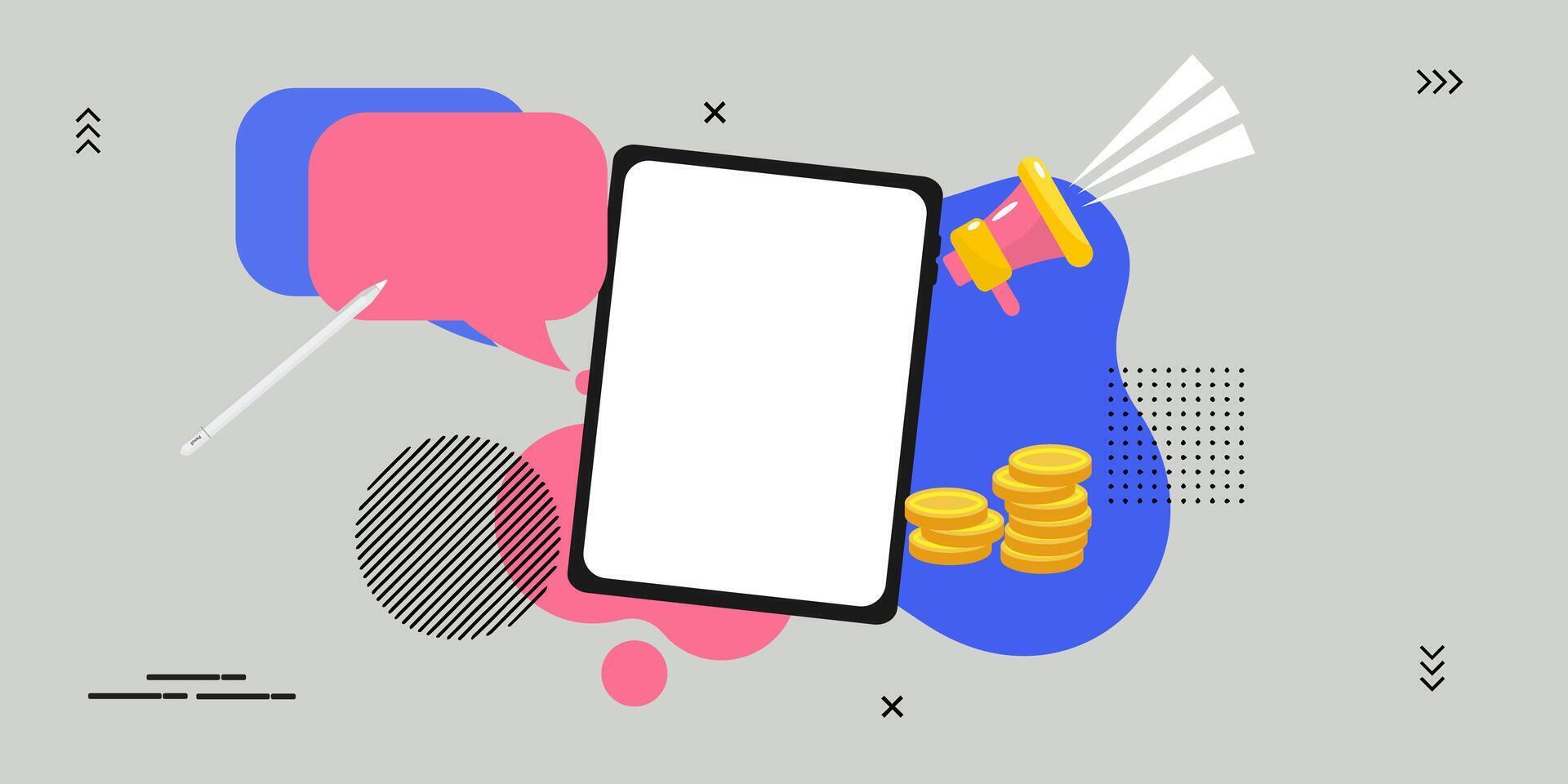 an illustration pop art background with a smartphone with a blank screen vector