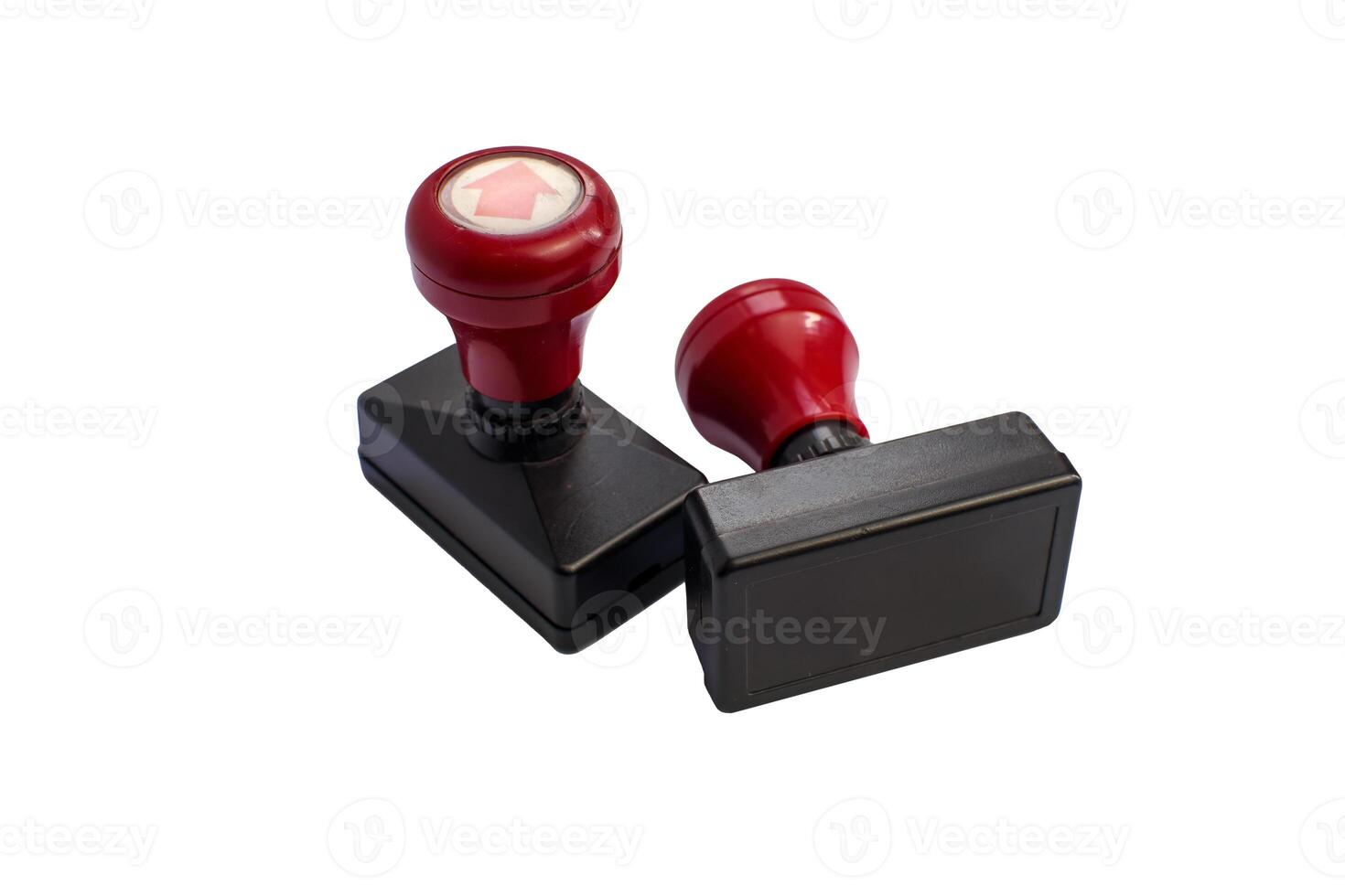 Red Handle Rubber Stamps for Office Use Isolated on White Background photo