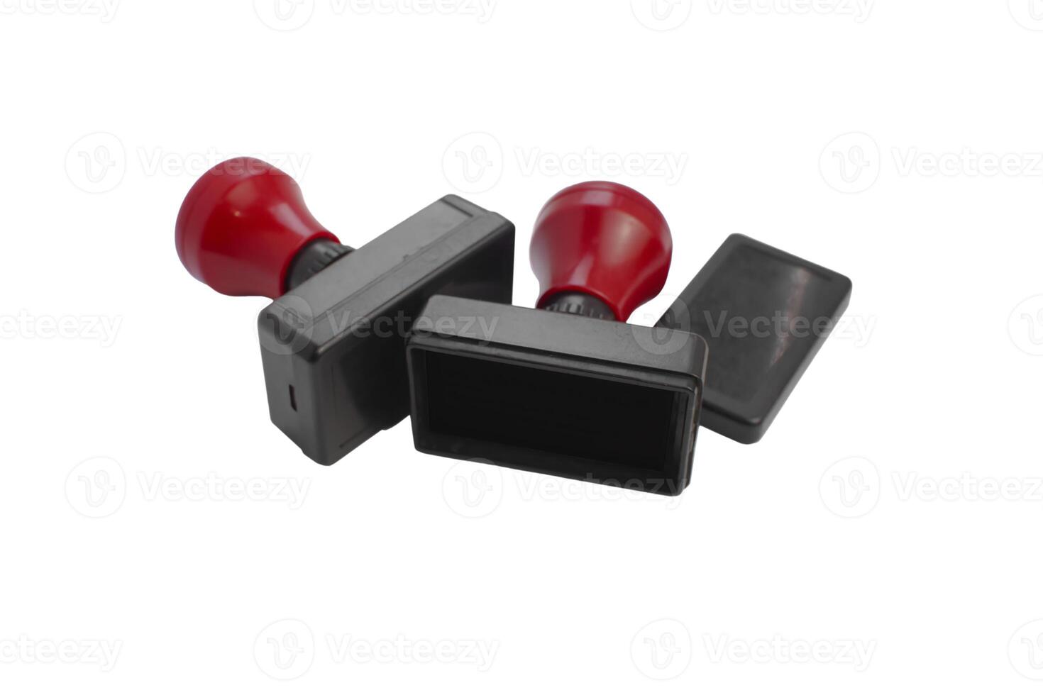 Set of Red Rubber Stamps with Detached Lids photo