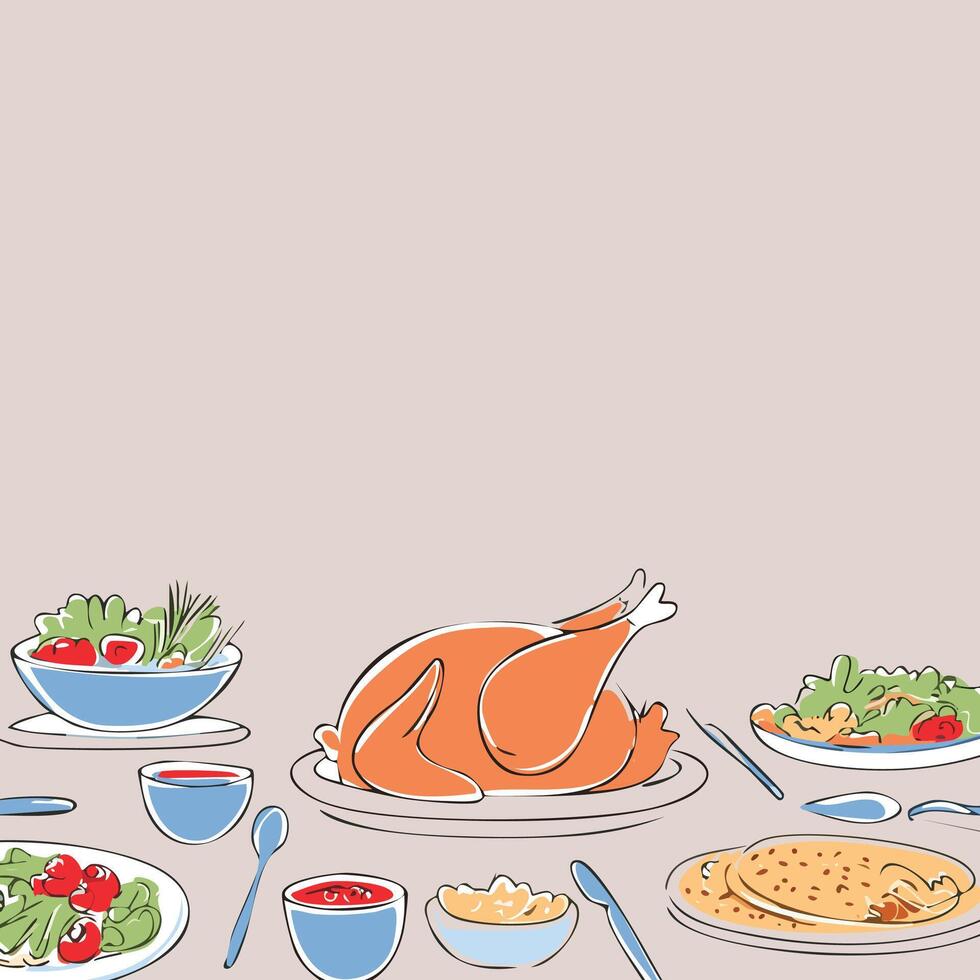 chicken roast dinner illustration with copy space vector