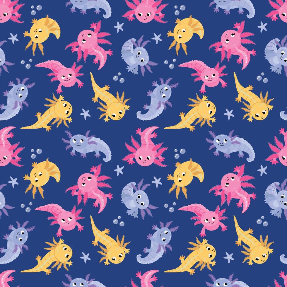 Seamless pattern with axolotl. Design for fabric, textile vector