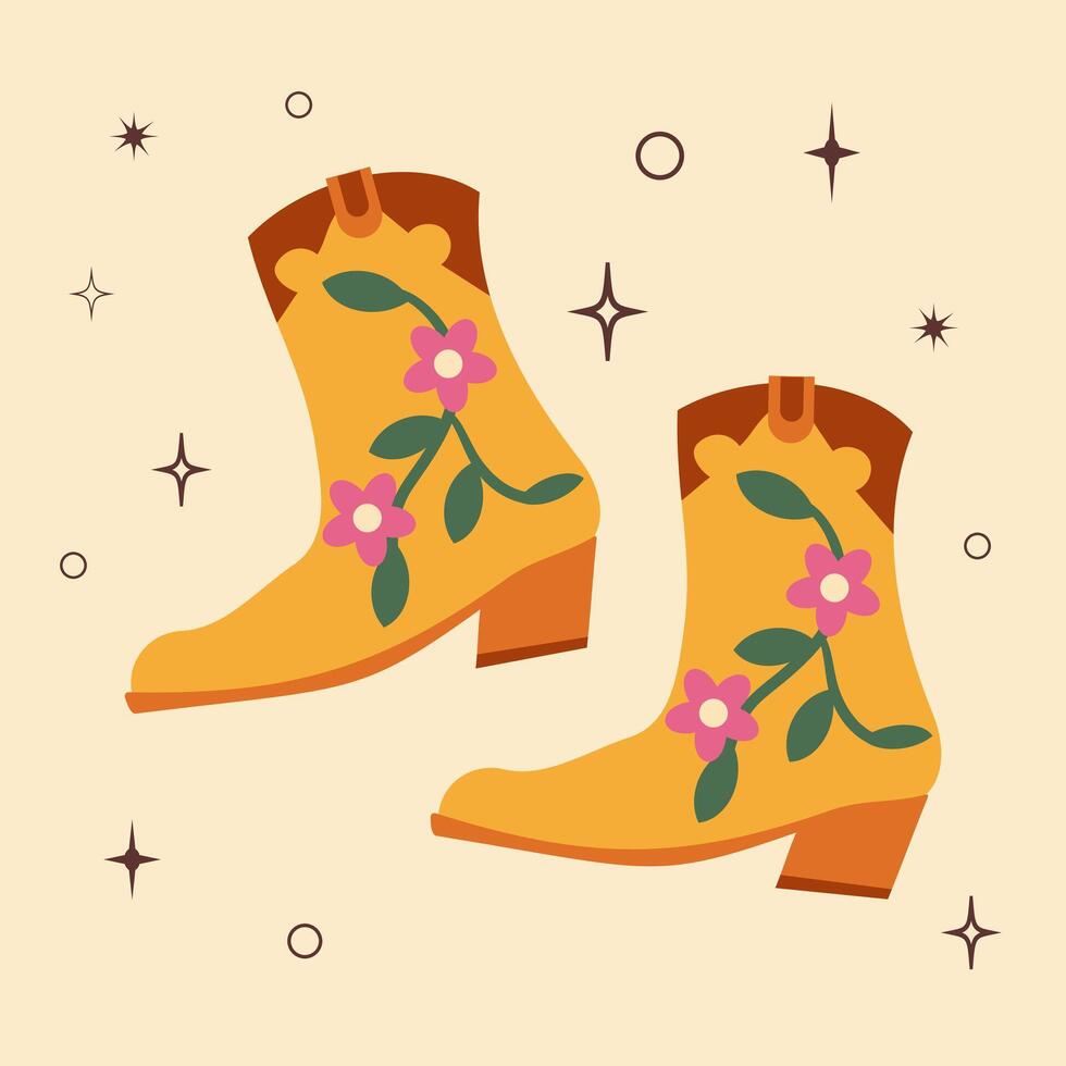 Cowboy boots. Different ornaments. Wild West Clipart icons. Hand drawn colored . Elements are isolated .Cowboy western theme, wild west, Texas. Sheriff Horse Ranch . vector