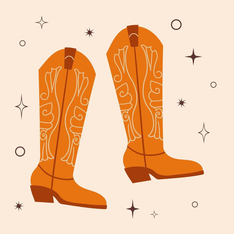 Cowboy boots. Different Wild West Clipart icons. Hand drawn colored set. Elements are isolated .Cowboy western theme, wild west, Texas. Sheriff Horse Ranch . vector