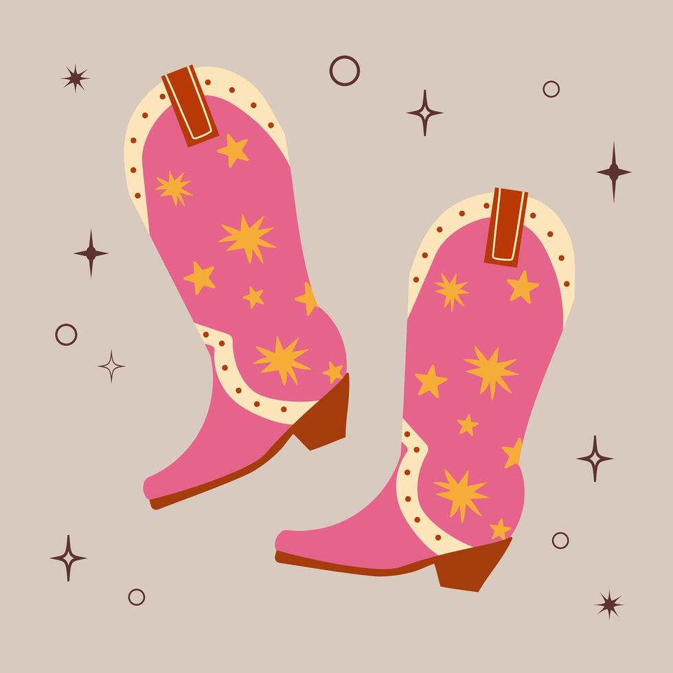 Cowboy boots. Wild West Clipart icons. Hand drawn colored set. Elements are isolated .Cowboy western theme, wild west, Texas. Sheriff Horse Ranch . vector