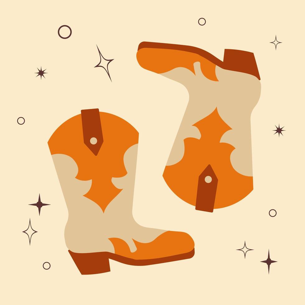 Cowboy boots. Different ornaments. Wild West Clipart icons. Hand drawn colored set. Elements are isolated .Cowboy western theme, wild west, Texas. vector